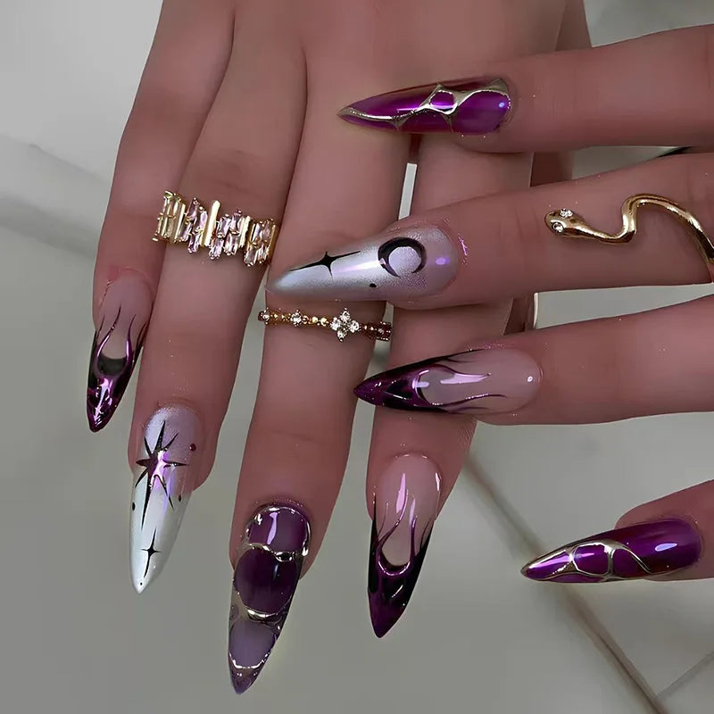 Nude Flower Rhinestone Stiletto Press-On Nails - Almond