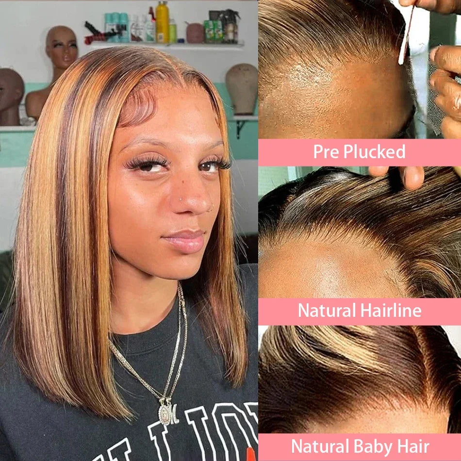 Highlight Blonde Short Bob Wig - 13x4 Lace Front 180-200% Density Human Hair
