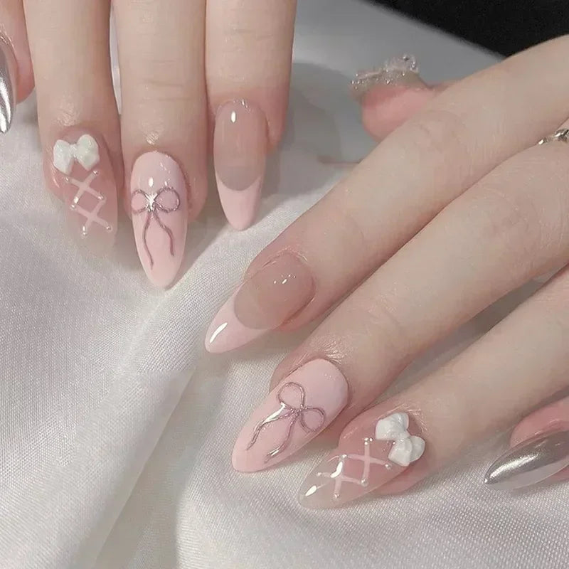 3D Love Glitter Pink Almond Press-On Nails (24pcs)