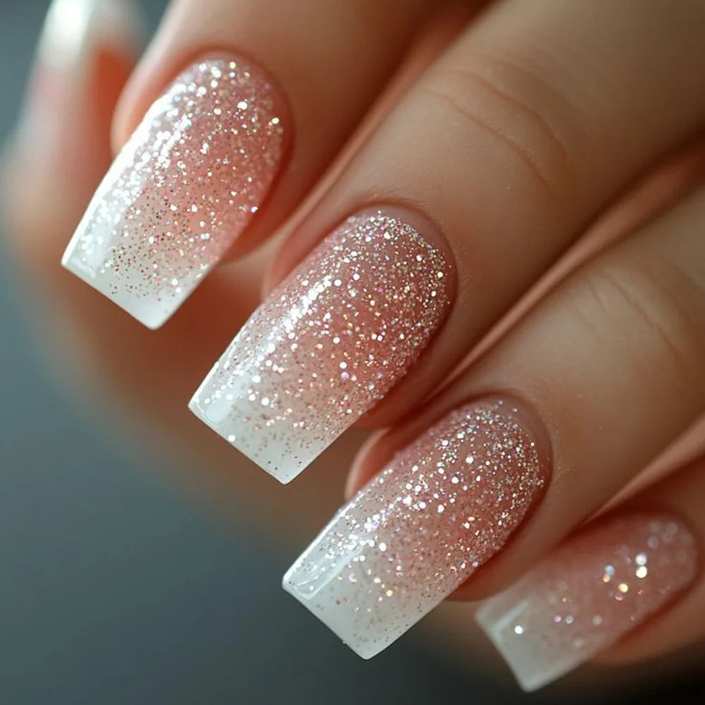 Diamond & Gold Butterfly Press-On Nails – 24pcs Long Elegant Acrylic