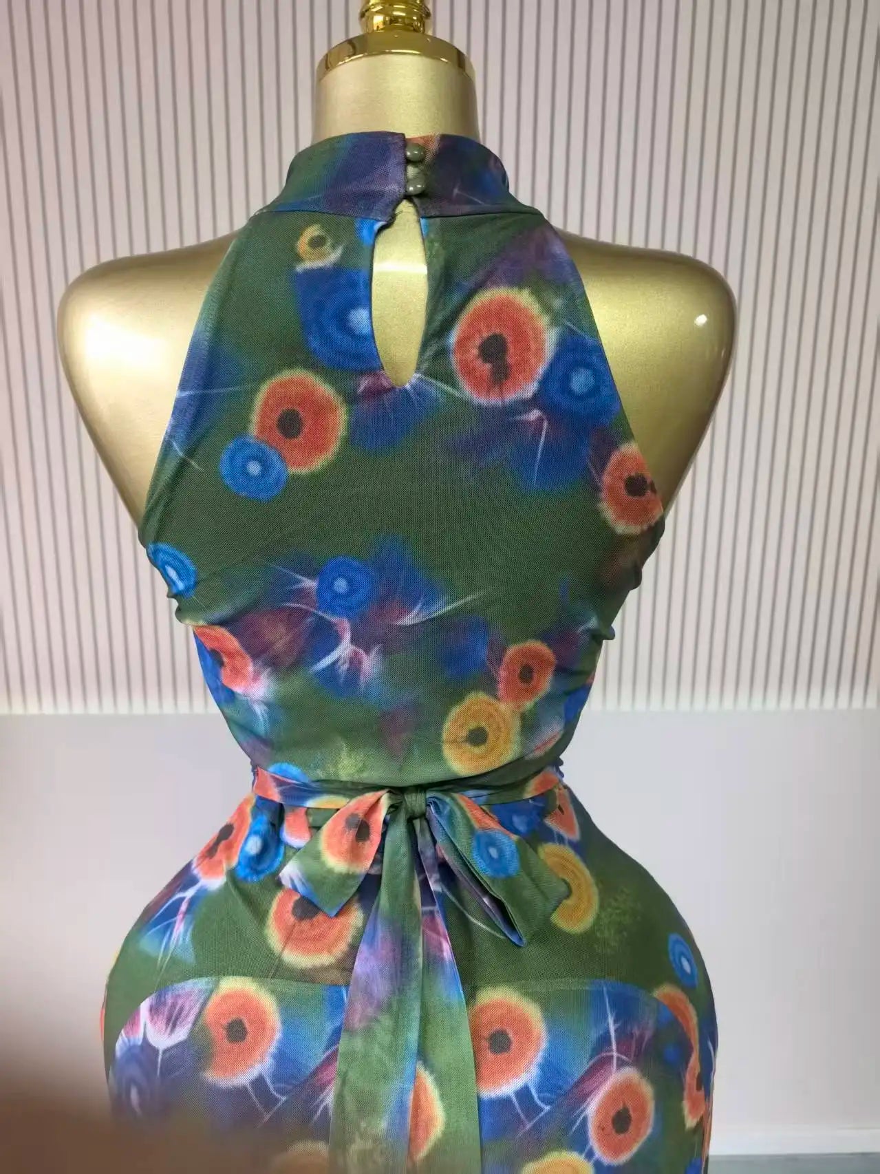 Sleeveless Mermaid Maxi Dress – Floral Print Floor-Length Evening Dress