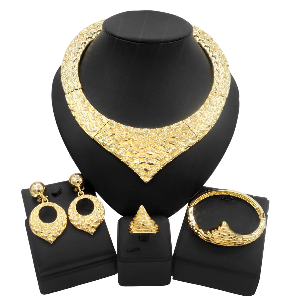 Luxe Dubai Gold Plated Jewellery Set - Necklace, Earrings, Bracelet & Ring