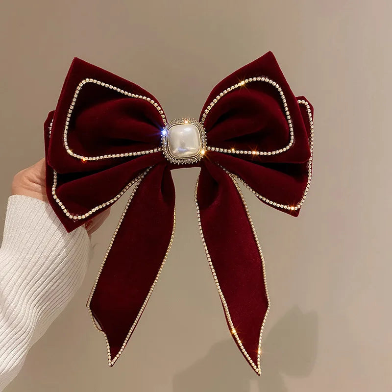 Jewelled Bow Spring Hair Clips – Korean-Inspired Glam Accessories