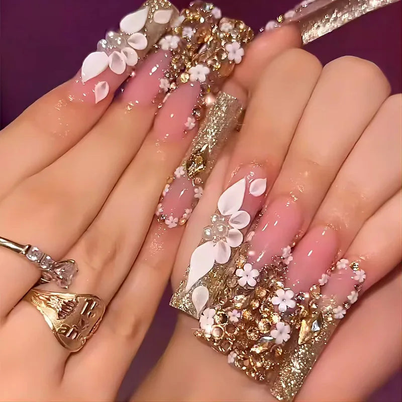 Pink Butterfly Glitter Press-On Nails - French Ballet