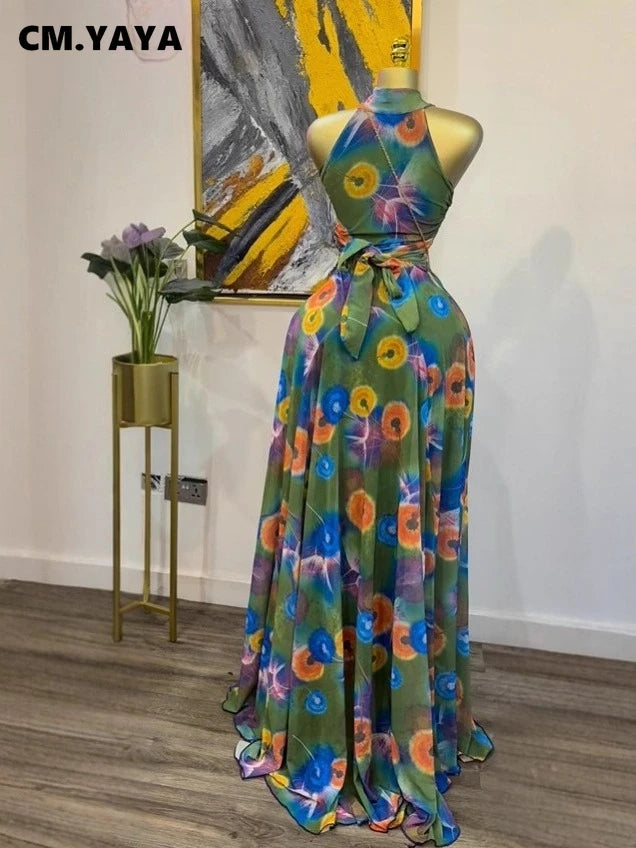 Sleeveless Mermaid Maxi Dress – Floral Print Floor-Length Evening Dress