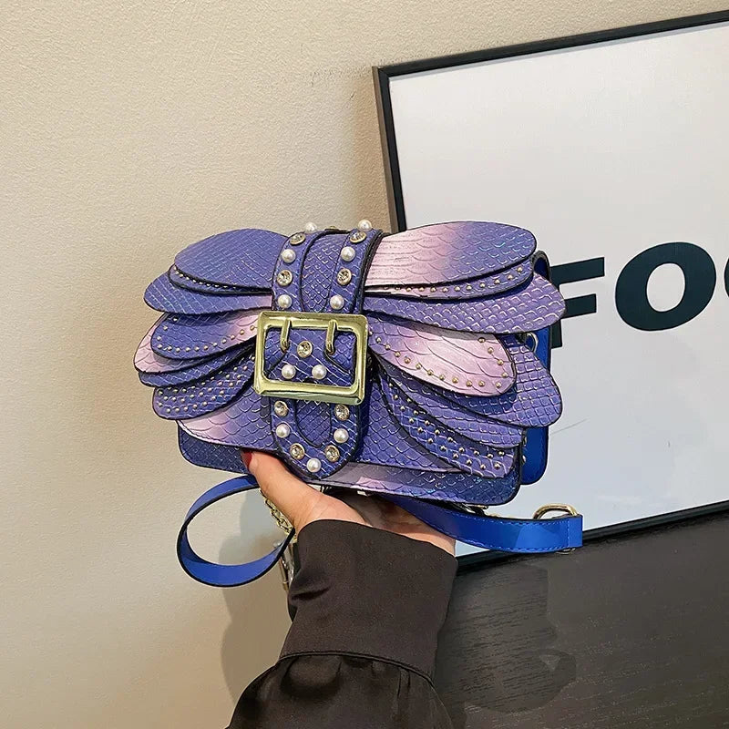Dragonfly Wing Pearl Rivet Crossbody Bag