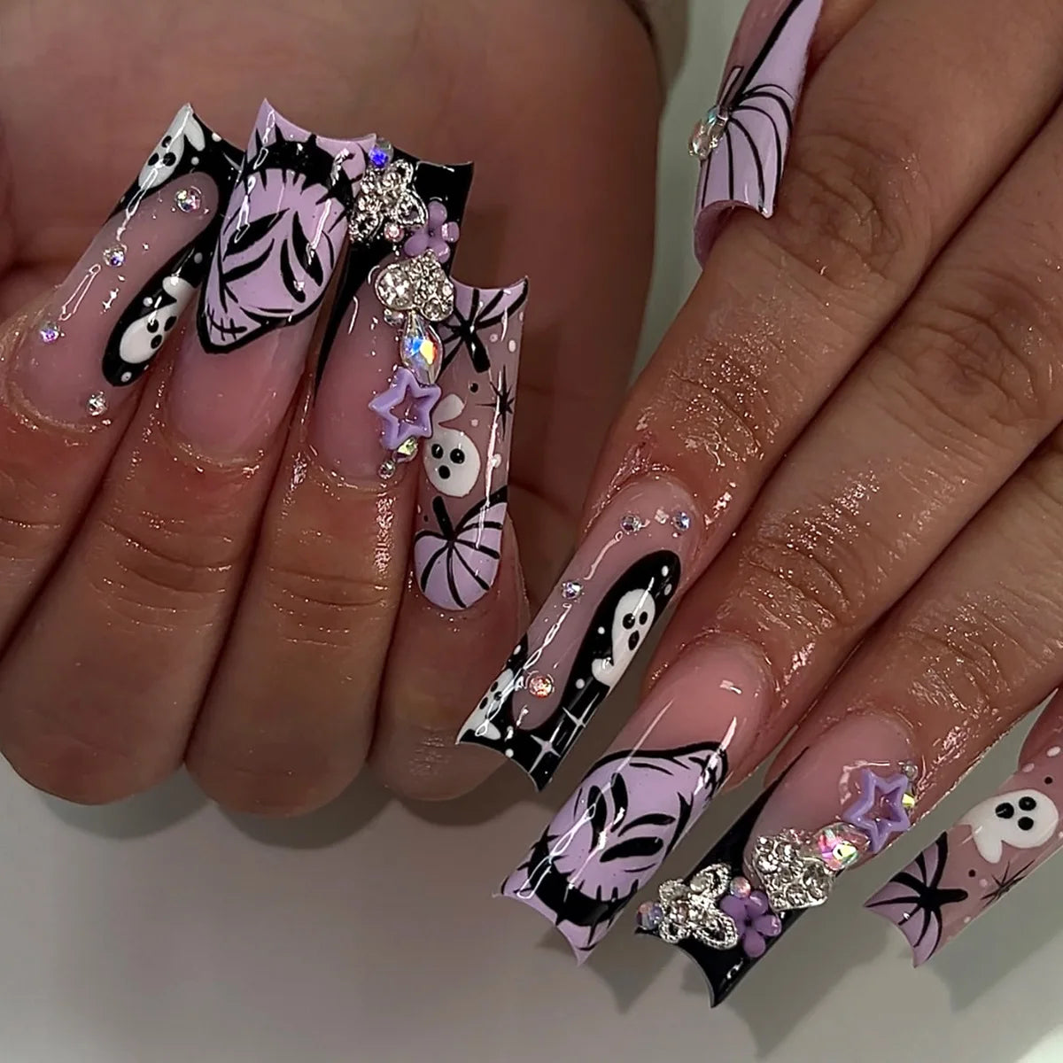 Pink Butterfly Glitter Press-On Nails - French Ballet