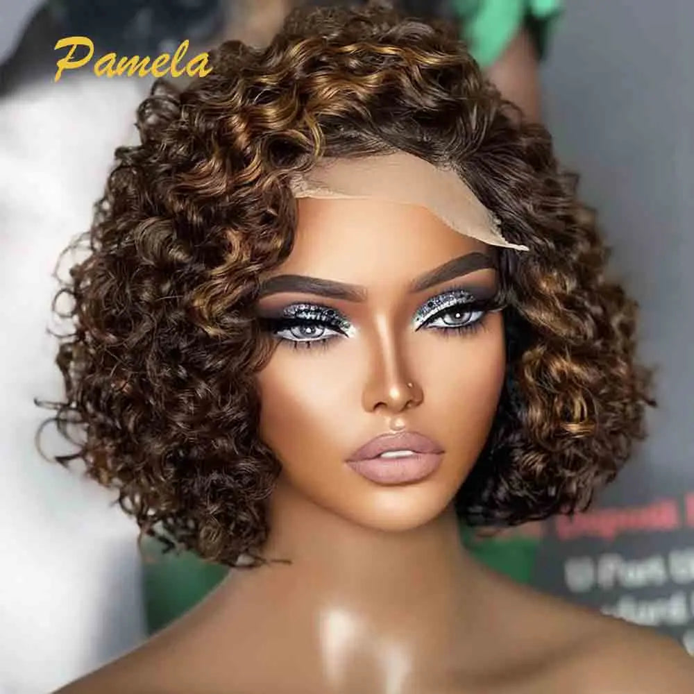 Highlight Blonde Short Bob Wig - Curly 13x4/5x5 Lace 180-250% Density