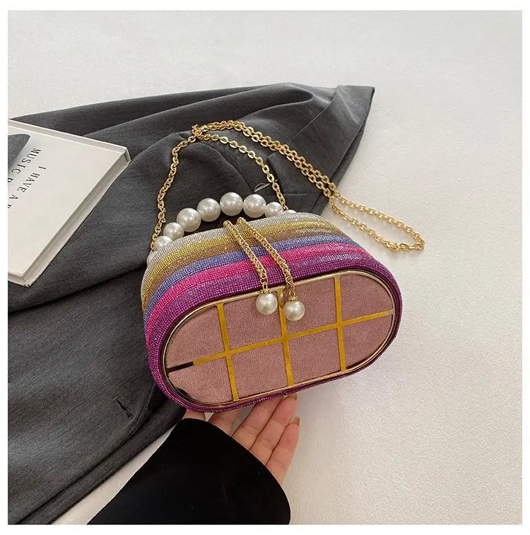 Luxe Pearl & Diamond Metallic Evening Bag
