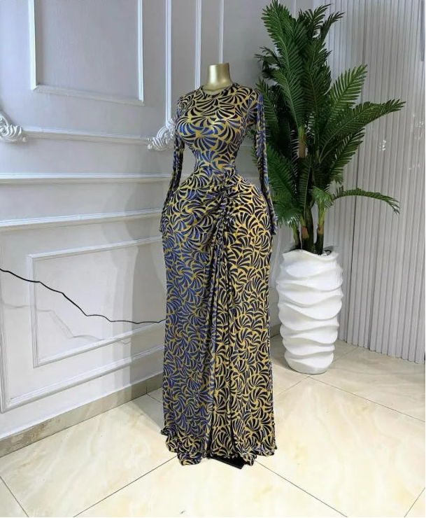 Mesh Print Ruched Stacked Maxi Dress