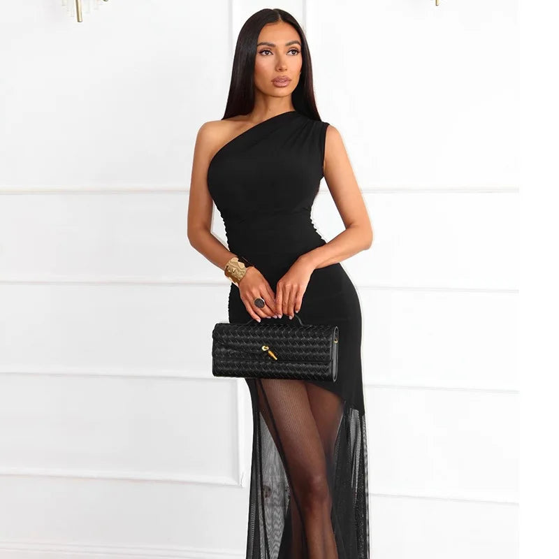 Off-Shoulder Sheer Maxi Dress – Backless Evening Gown