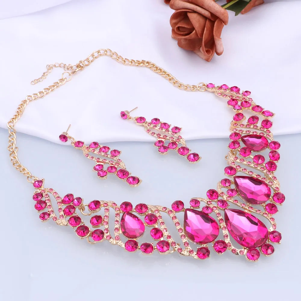 Crystal Gold Bridal Jewellery Set – Necklace & Earrings