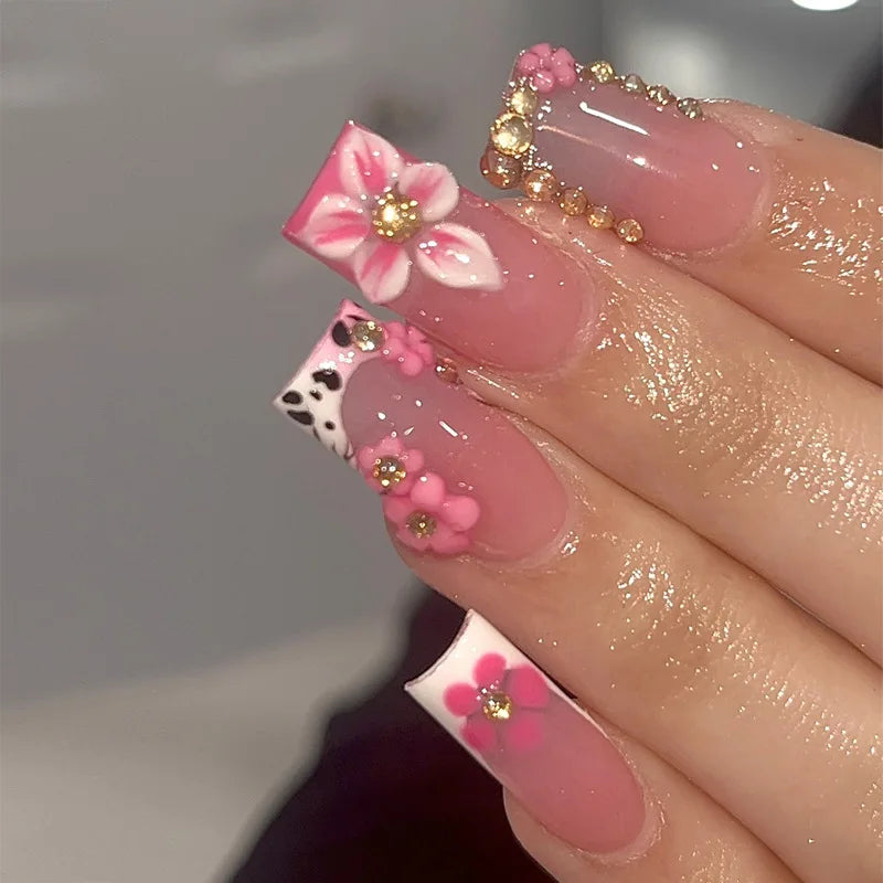 Diamond & Gold Butterfly Press-On Nails – 24pcs Long Elegant Acrylic