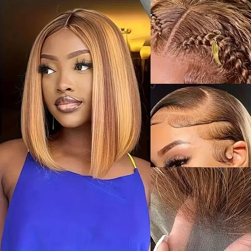 Highlight Blonde Short Bob Wig - 13x4 Lace Front 180-200% Density Human Hair