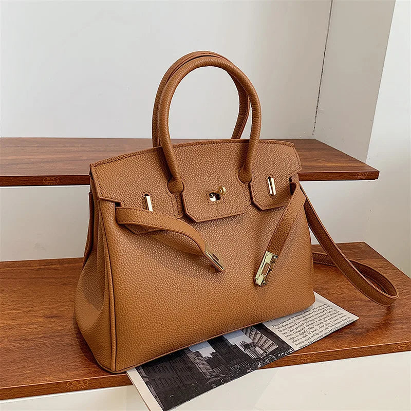 Belted Leather Clasp Tote