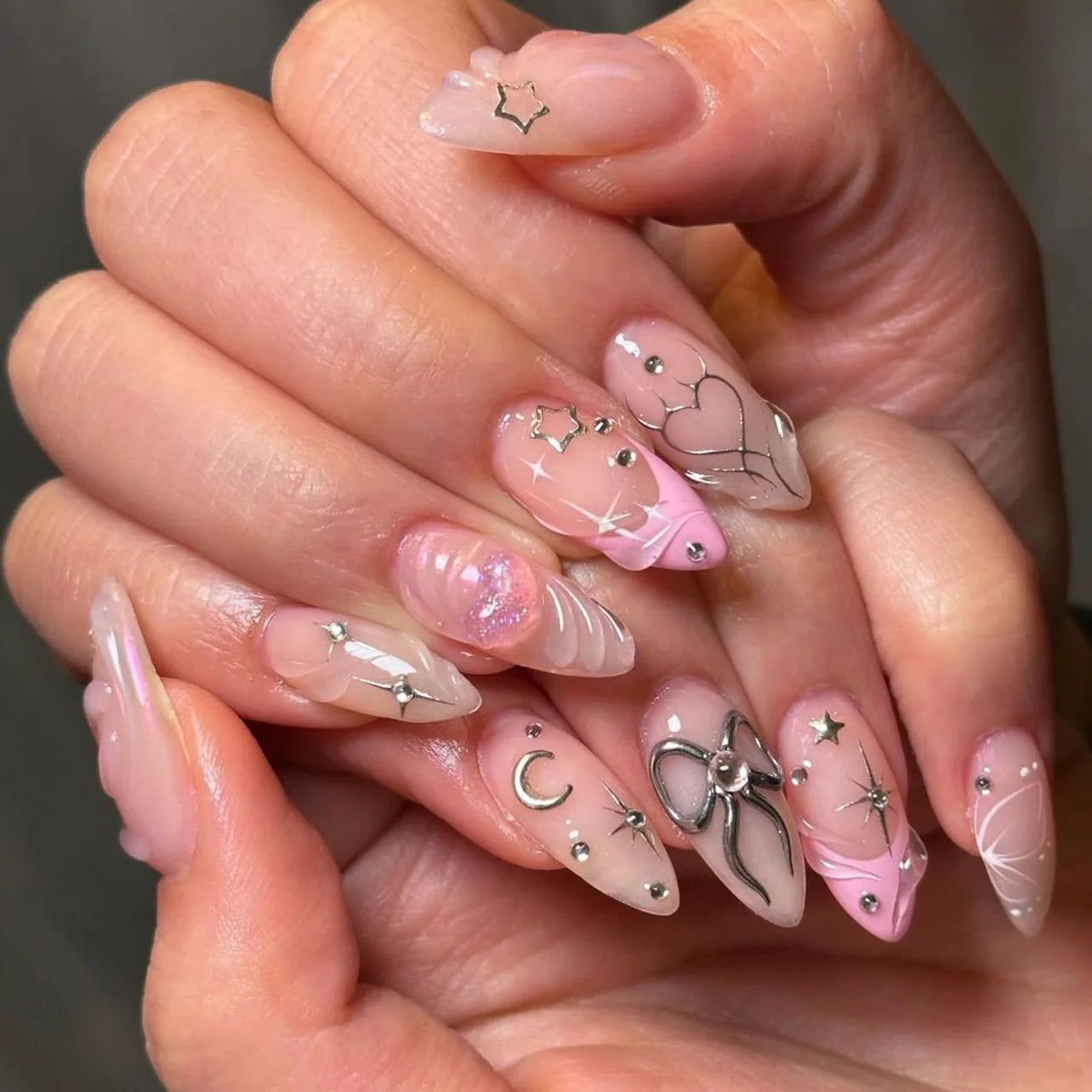 3D Love Glitter Pink Almond Press-On Nails (24pcs)