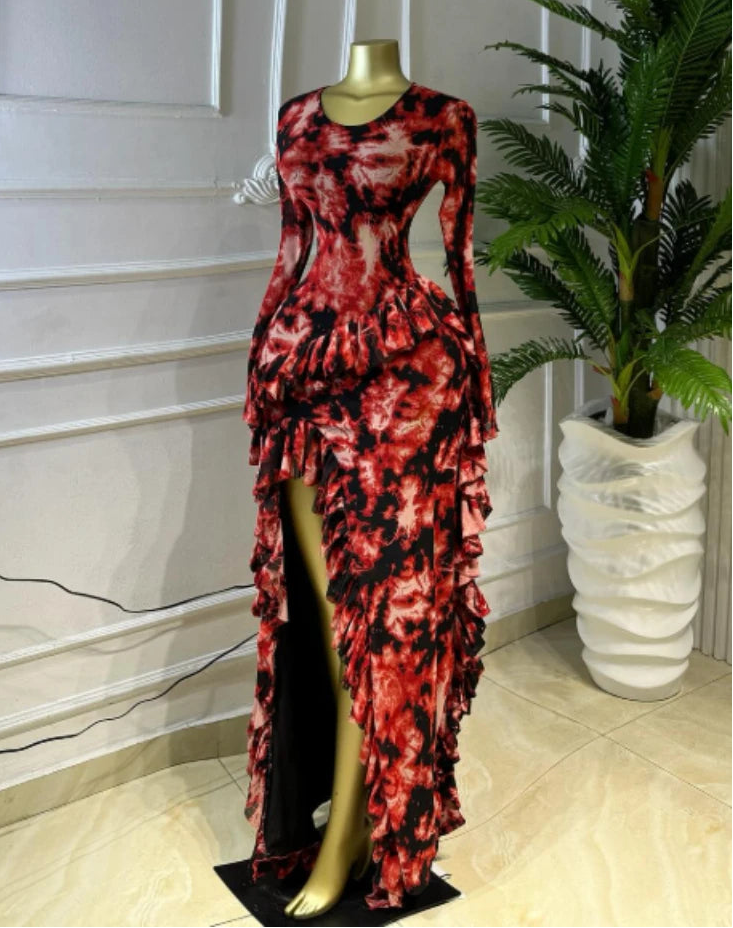 Tie-Dye Ruffle Bodycon Maxi Dress