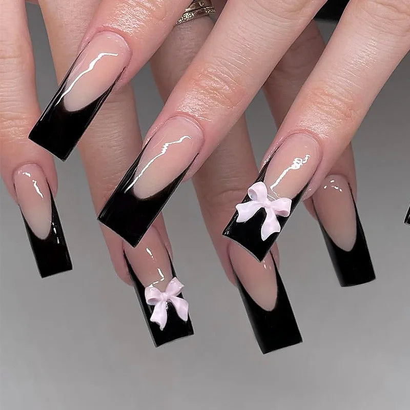 Bow Diamond Long Coffin Press-On Nails (24pcs)