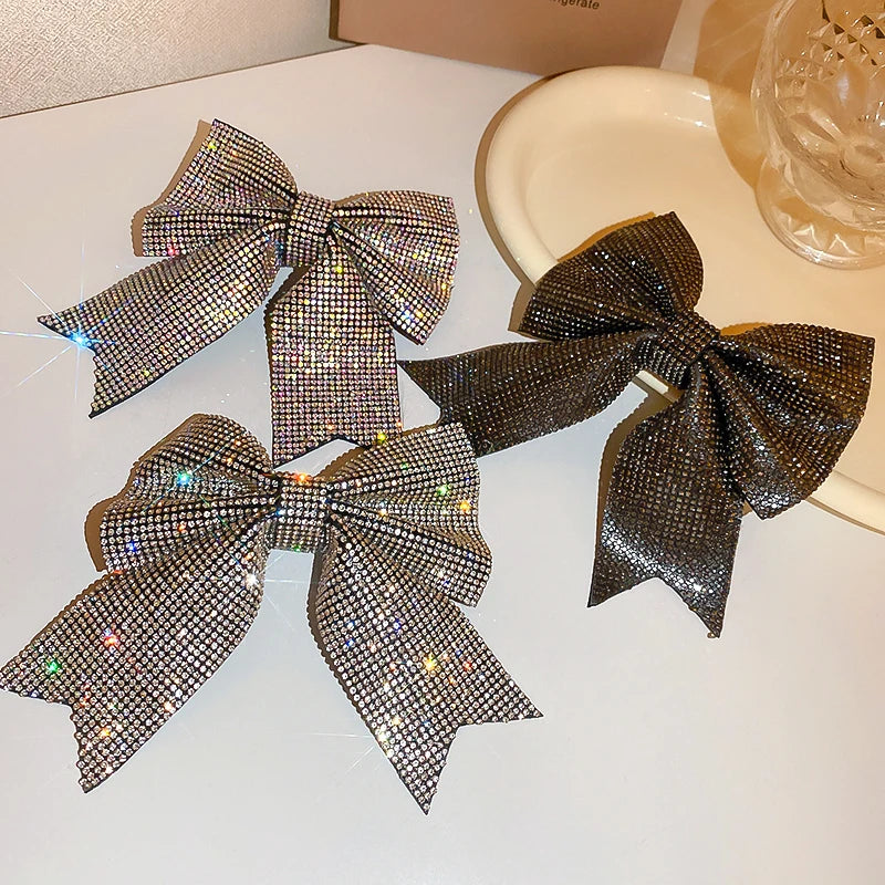 Jewelled Bow Spring Hair Clips – Korean-Inspired Glam Accessories
