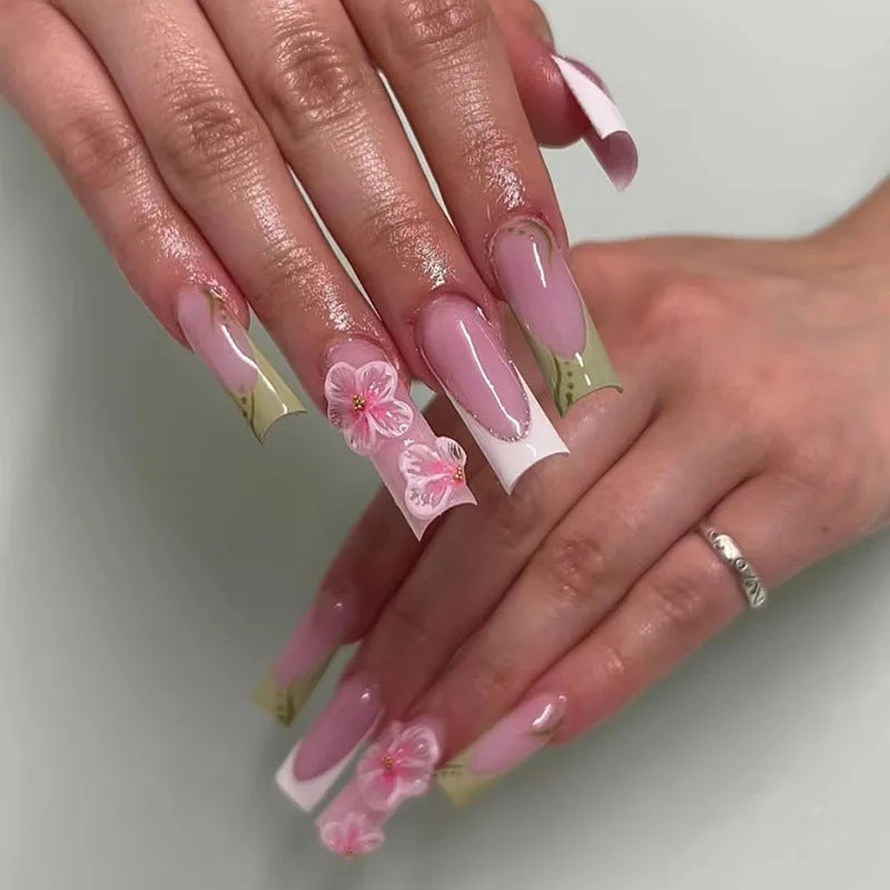 Pink Butterfly Glitter Press-On Nails - French Ballet