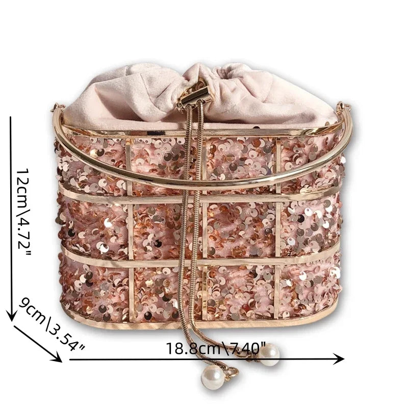 Luxe Pearl & Diamond Metallic Evening Bag