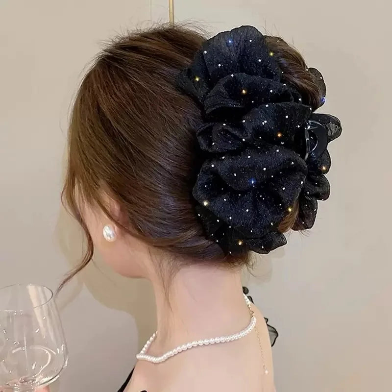 Oversized Diamond Bubble Hair Clip – Mesh & Crystal Temperament Clip