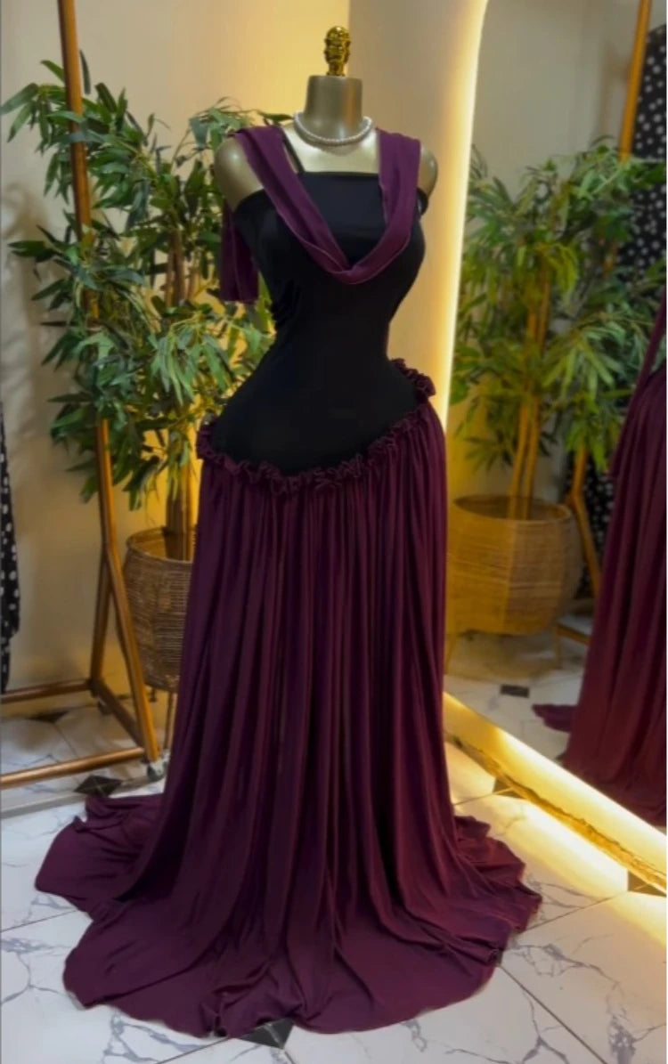 Patchwork Ruffle Strap A-Line Maxi Dress with Scarf