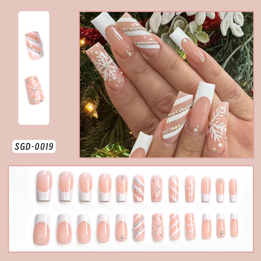 Butterfly Flower Rhinestone Press-On Nails - Coffin French