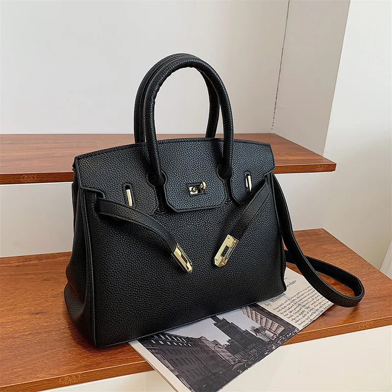 Belted Leather Clasp Tote