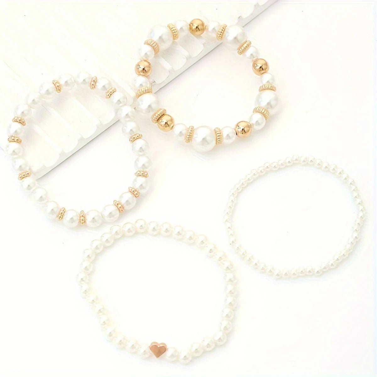 Pearl Love Charm Bracelet Set – 4-Piece Stacking Set