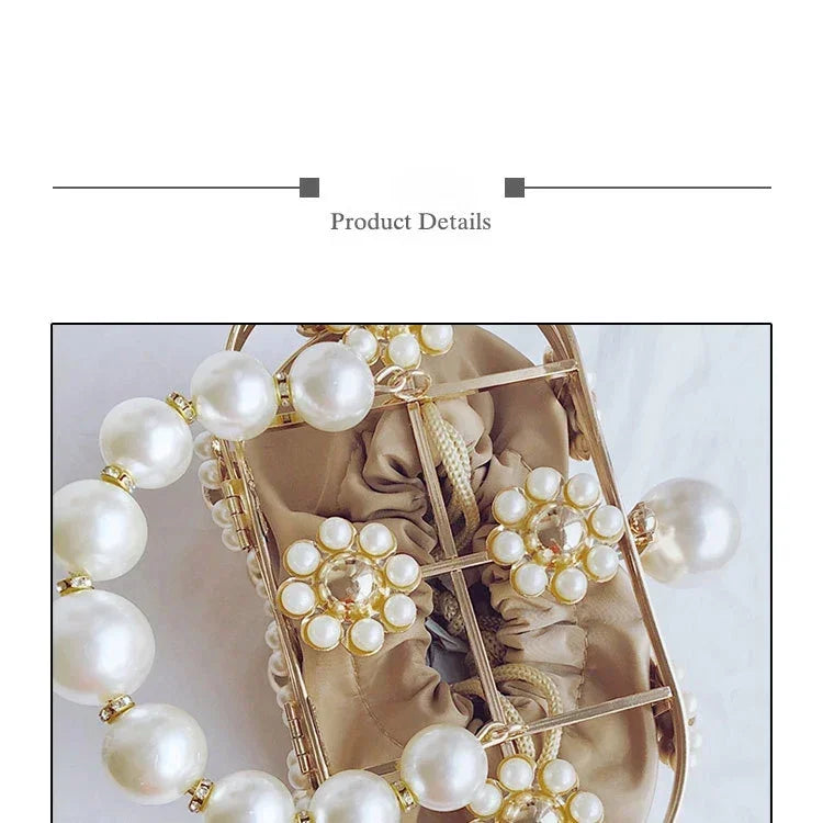 Luxe Pearl & Diamond Metallic Evening Bag