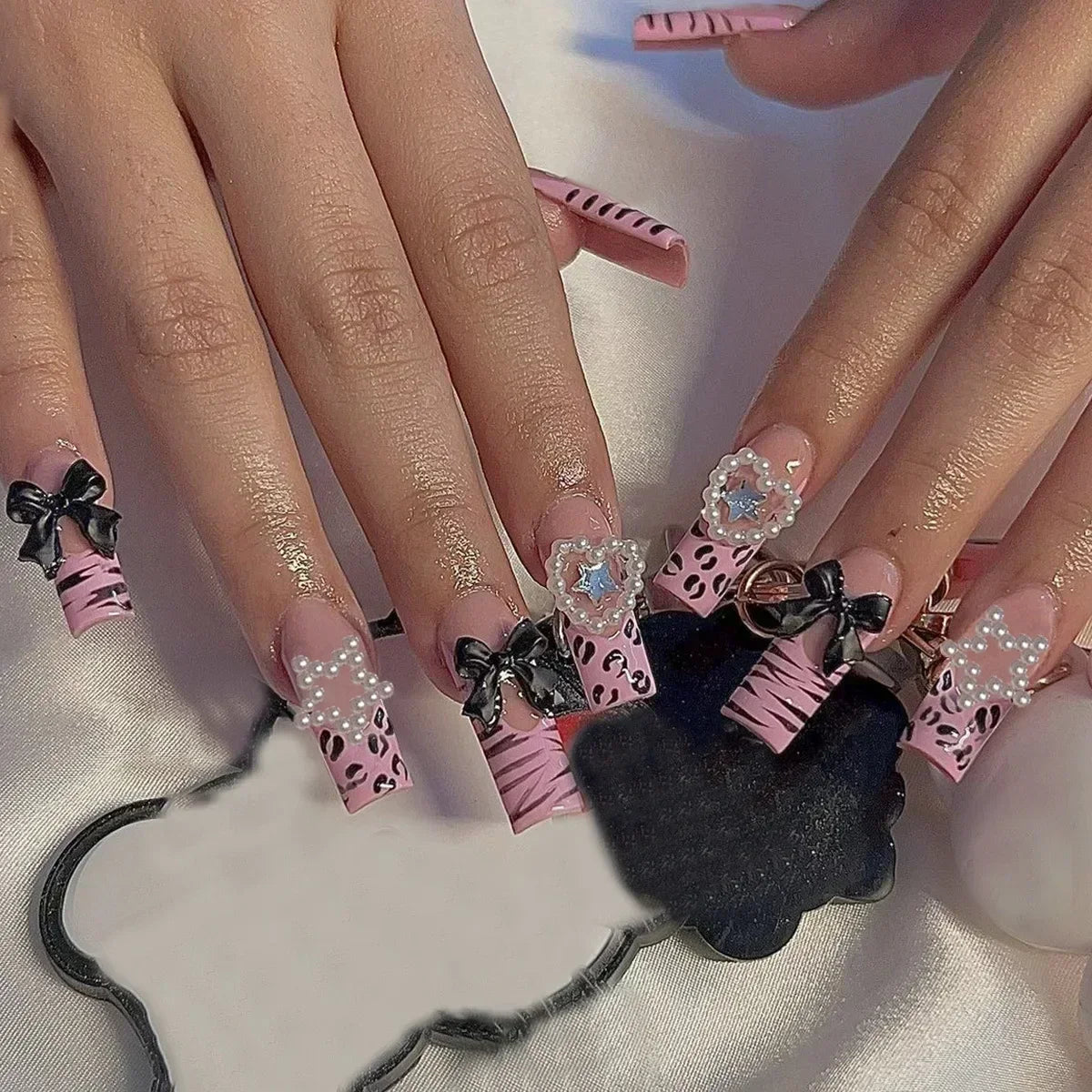Pink Butterfly Glitter Press-On Nails - French Ballet