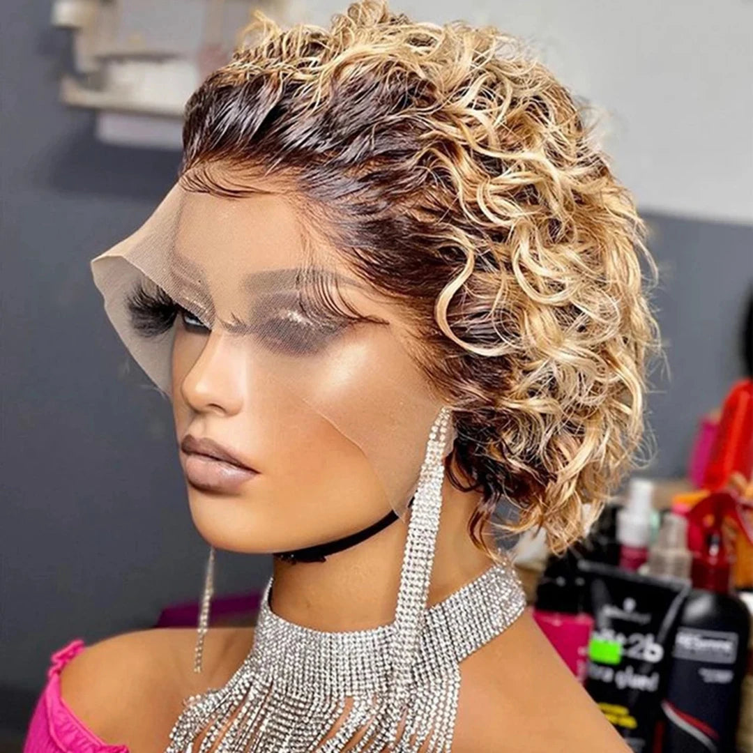 99J Burgundy Curly Pixie Cut Wig - 13x2 Lace Front