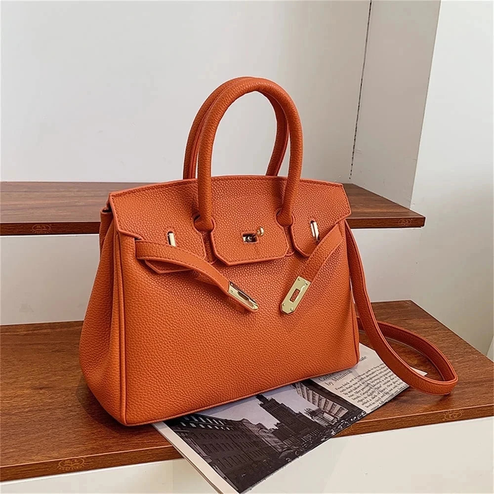 Belted Leather Clasp Tote