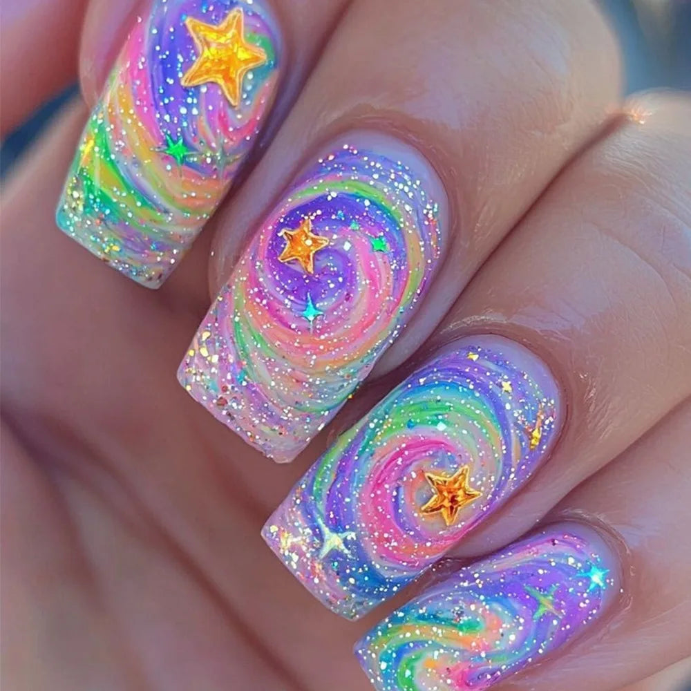 Diamond & Gold Butterfly Press-On Nails – 24pcs Long Elegant Acrylic