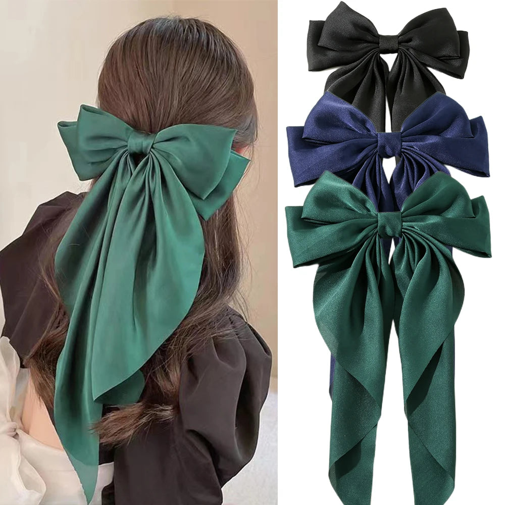 Minimalist Silk Bow Hair Clips – Set of 3 Elegant Barrettes