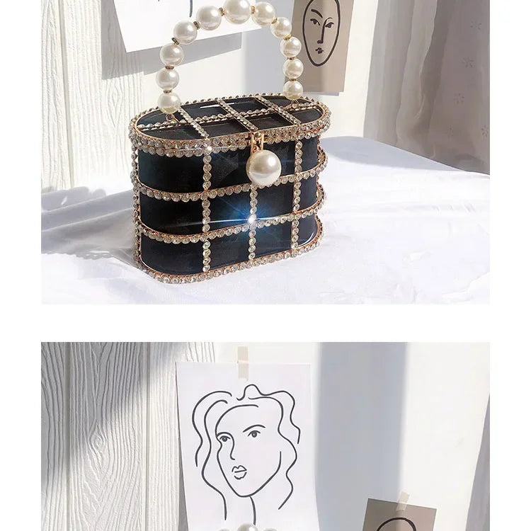 Luxe Pearl & Diamond Metallic Evening Bag