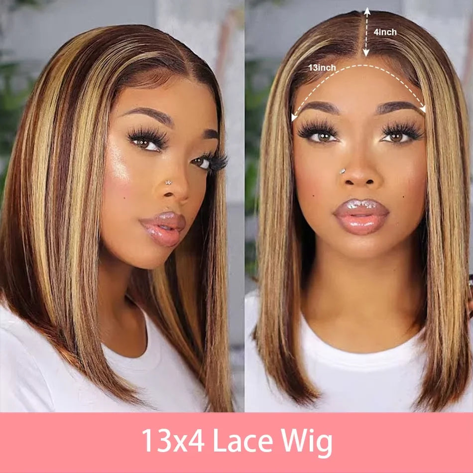 Highlight Blonde Short Bob Wig - 13x4 Lace Front 180-200% Density Human Hair