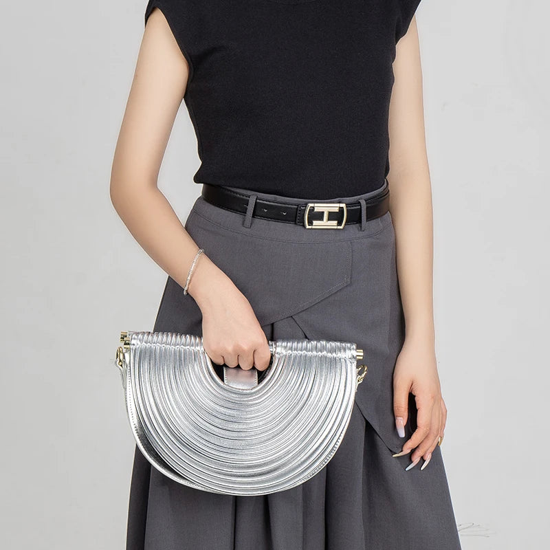 Gold Handwoven Noodle Hobo Bag – Luxury Half Round Evening Clutch