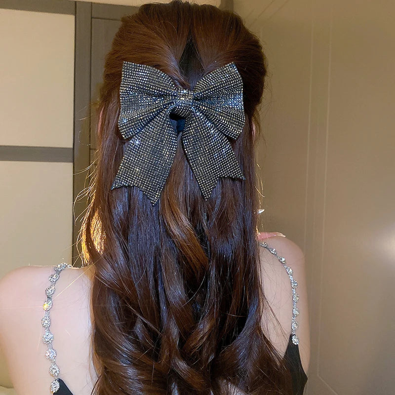 Jewelled Bow Spring Hair Clips – Korean-Inspired Glam Accessories