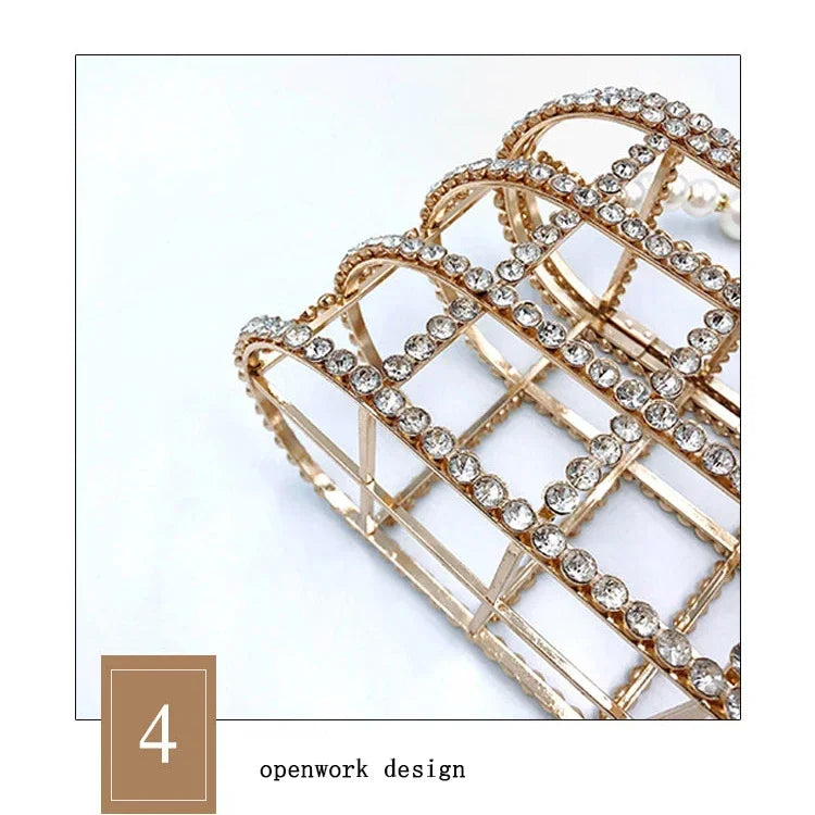 Luxe Pearl & Diamond Metallic Evening Bag
