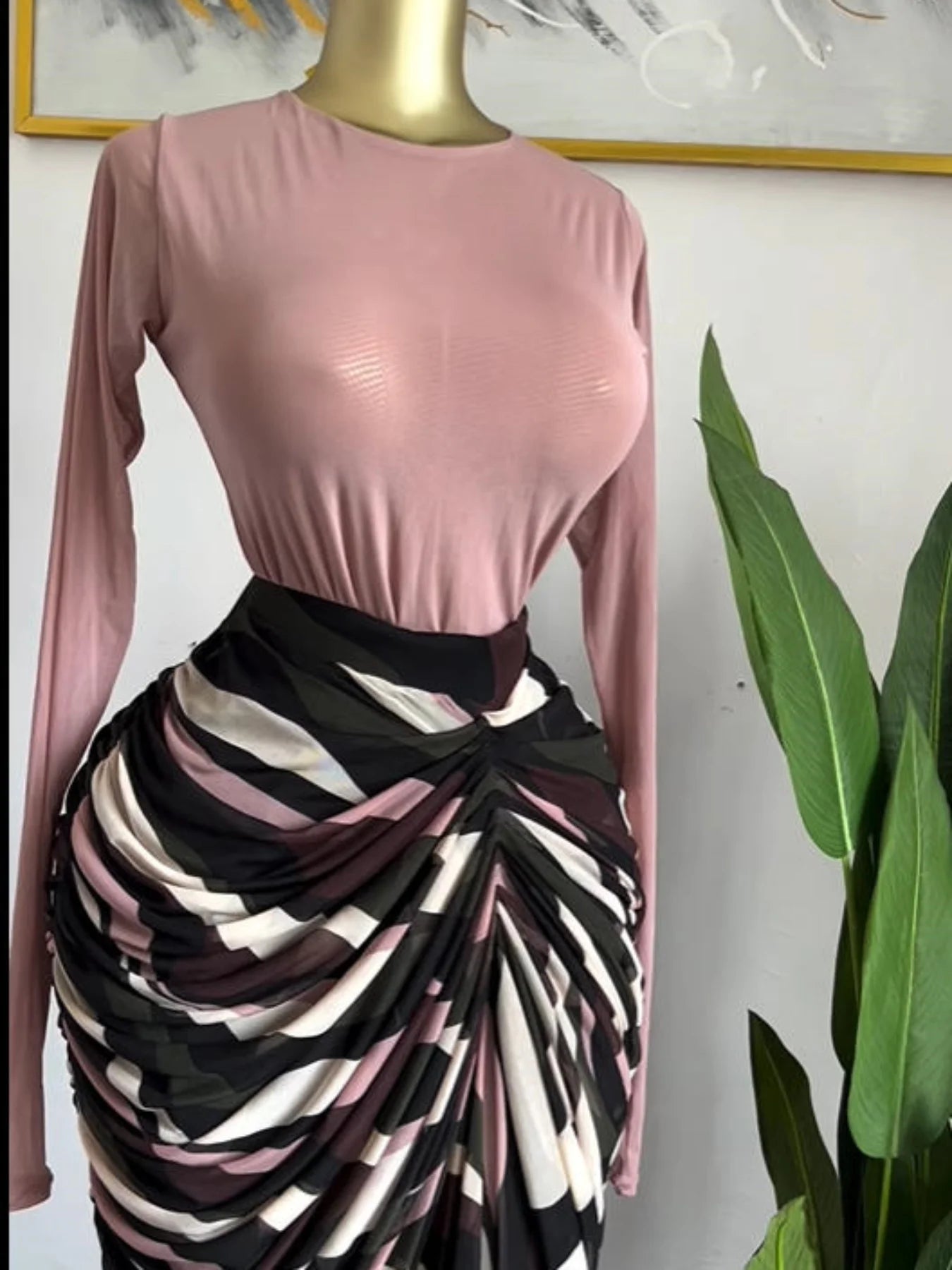 Tie Dye Patchwork Pleated Maxi Dress – Long Sleeve Bodycon Floor-Length Dress