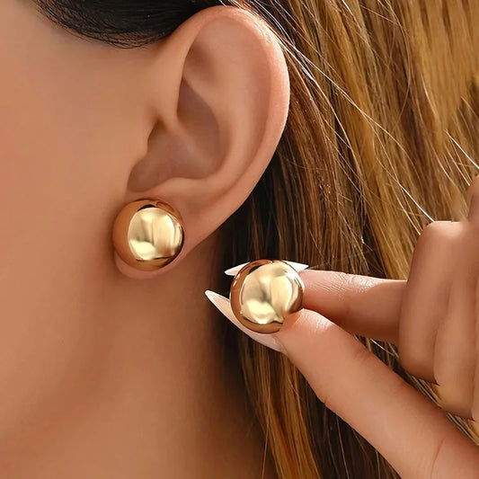 Geometric Ball Stud Earrings – Stainless Steel Gold & Silver