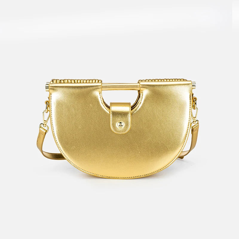 Gold Handwoven Noodle Hobo Bag – Luxury Half Round Evening Clutch