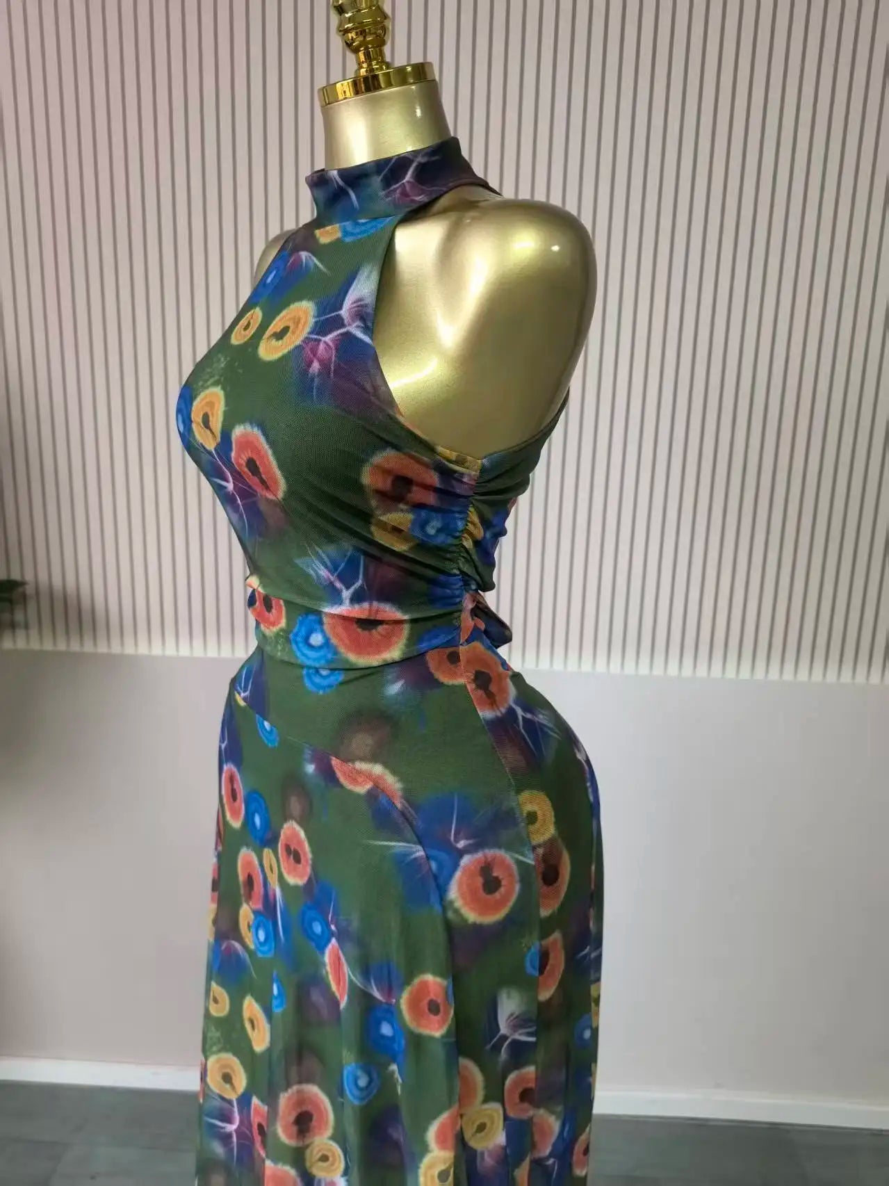 Sleeveless Mermaid Maxi Dress – Floral Print Floor-Length Evening Dress