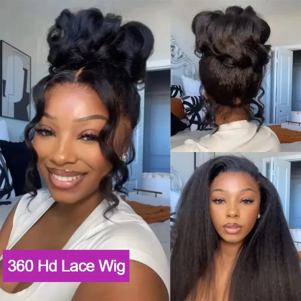 360 Invisi Strap Kinky Straight Wig - Full Lace Yaki 200% Density