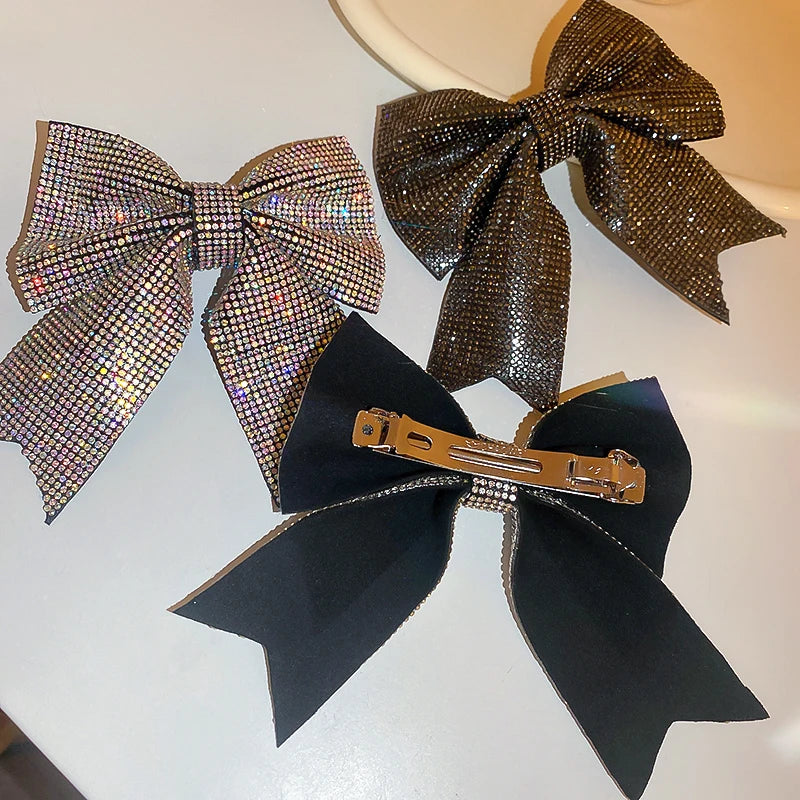 Jewelled Bow Spring Hair Clips – Korean-Inspired Glam Accessories