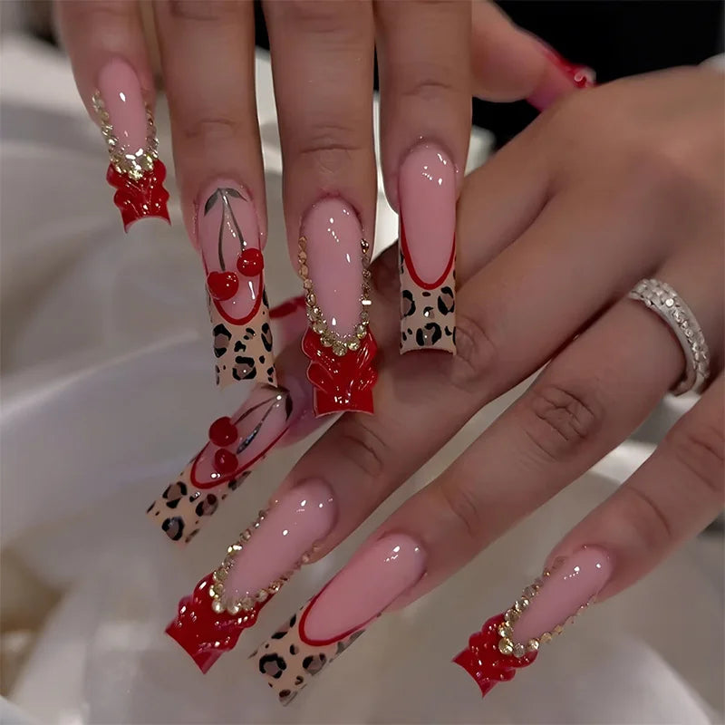 Pink Butterfly Glitter Press-On Nails - French Ballet