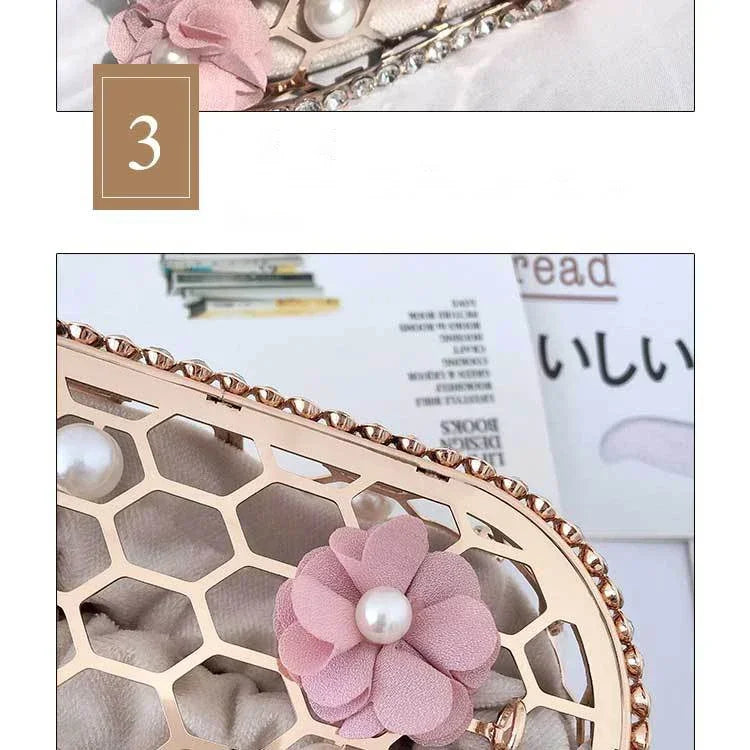 Luxe Pearl & Diamond Metallic Evening Bag