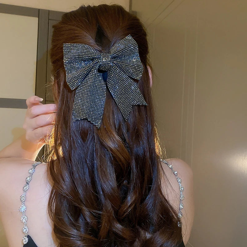 Jewelled Bow Spring Hair Clips – Korean-Inspired Glam Accessories